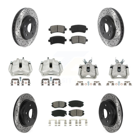 Front Rear Disc Brake Coated Caliper Drilled Slot Rotor Semi-Metallic Pad Kit (10Pc) For KCD-100229S