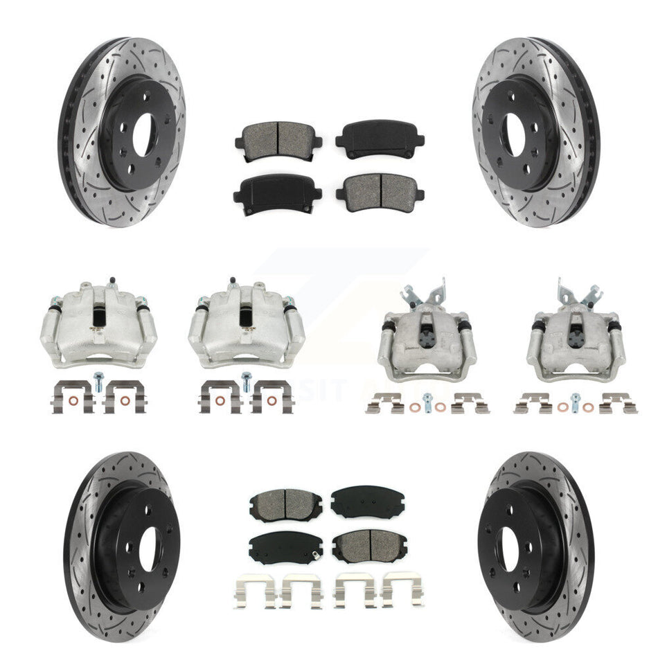 Front Rear Disc Brake Coated Caliper Drilled Slot Rotor Semi-Metallic Pad Kit (10Pc) For KCD-100229S