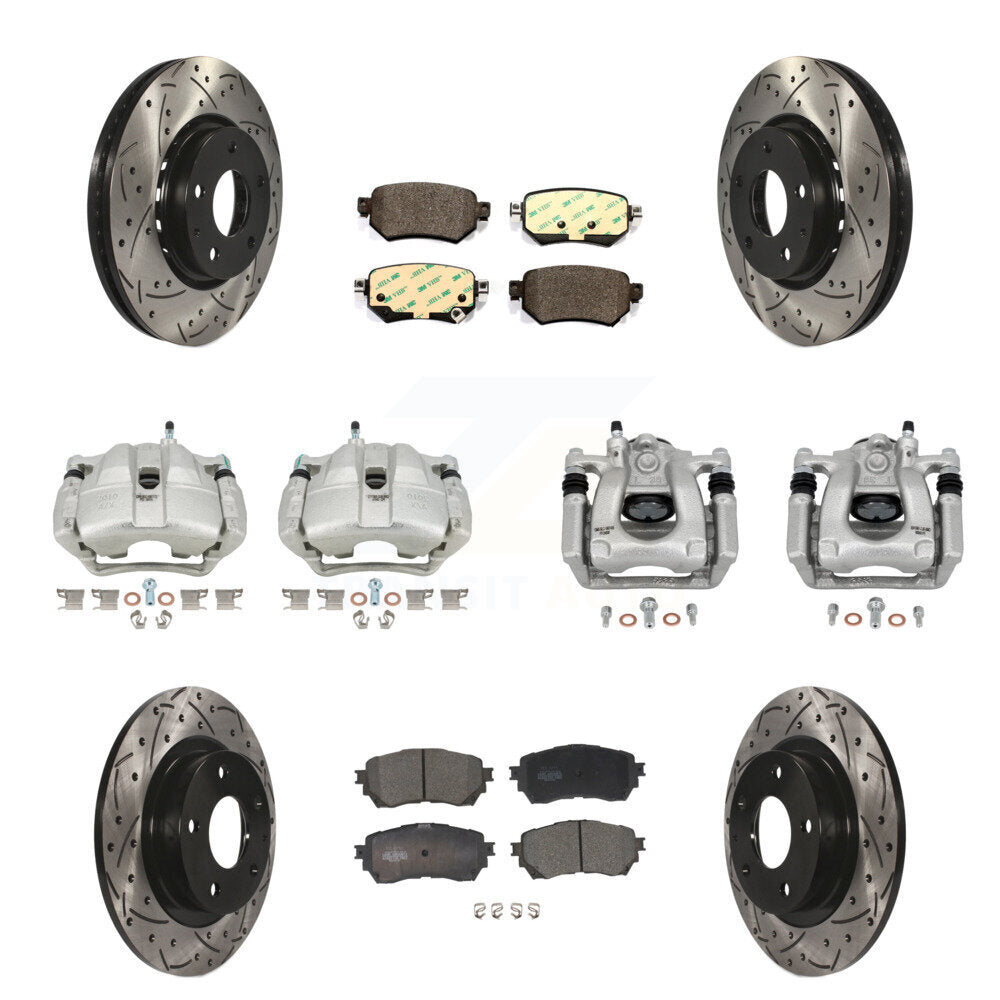 Front Rear Disc Brake Coated Caliper Drill Slot Rotor Ceramic Pad Kit (10Pc) For Mazda 6 KCD-100229T