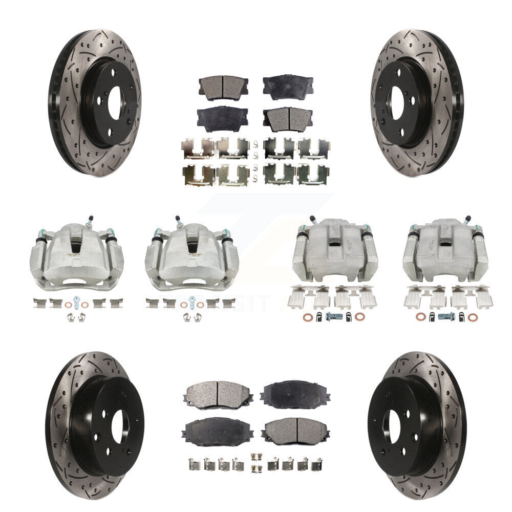 Front Rear Brake Caliper Drilled Slot Rotor Semi-Metallic Pad Kit (10Pc) For Toyota RAV4 KCD-100230P