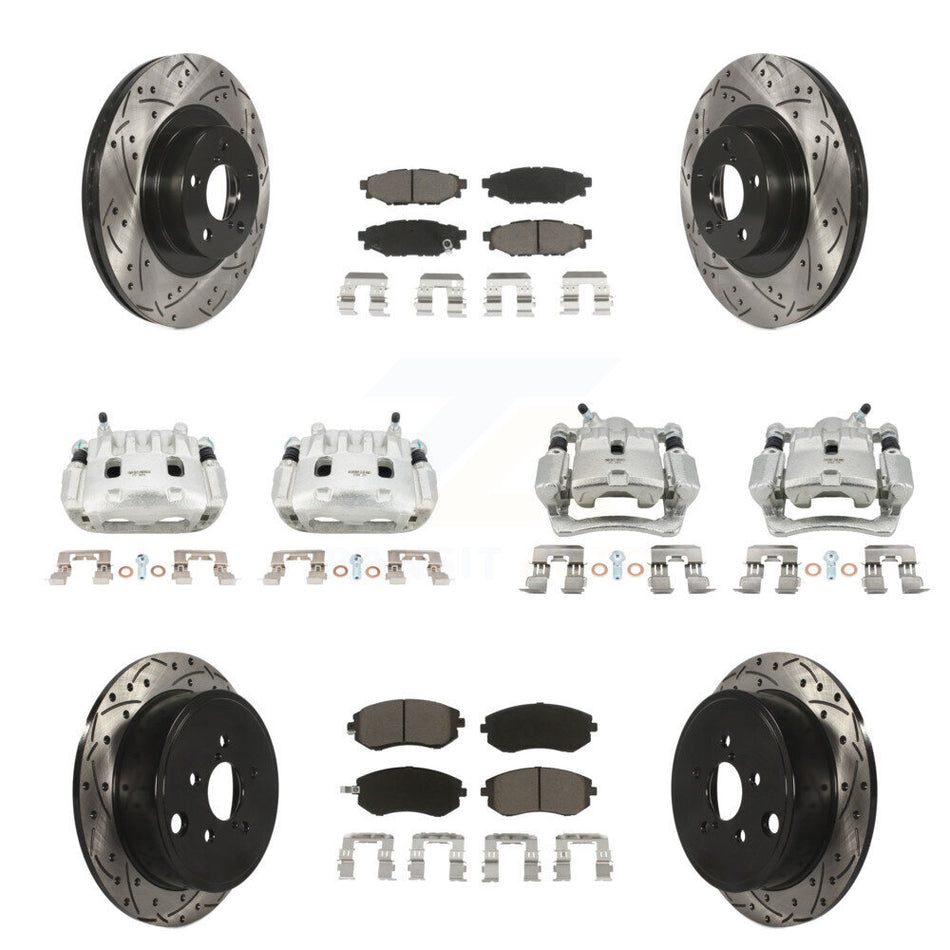 Front Rear Brake Caliper Drill Slot Rotors Ceramic Pad Kit (10Pc) For Subaru Impreza WRX KCD-100231C