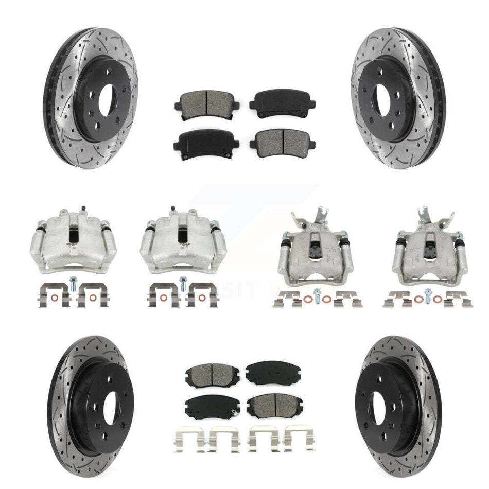 Front Rear Brake Caliper Drill Slotted Rotors Semi-Metallic Pad Kit (10Pc) For Chevrolet KCD-100231S
