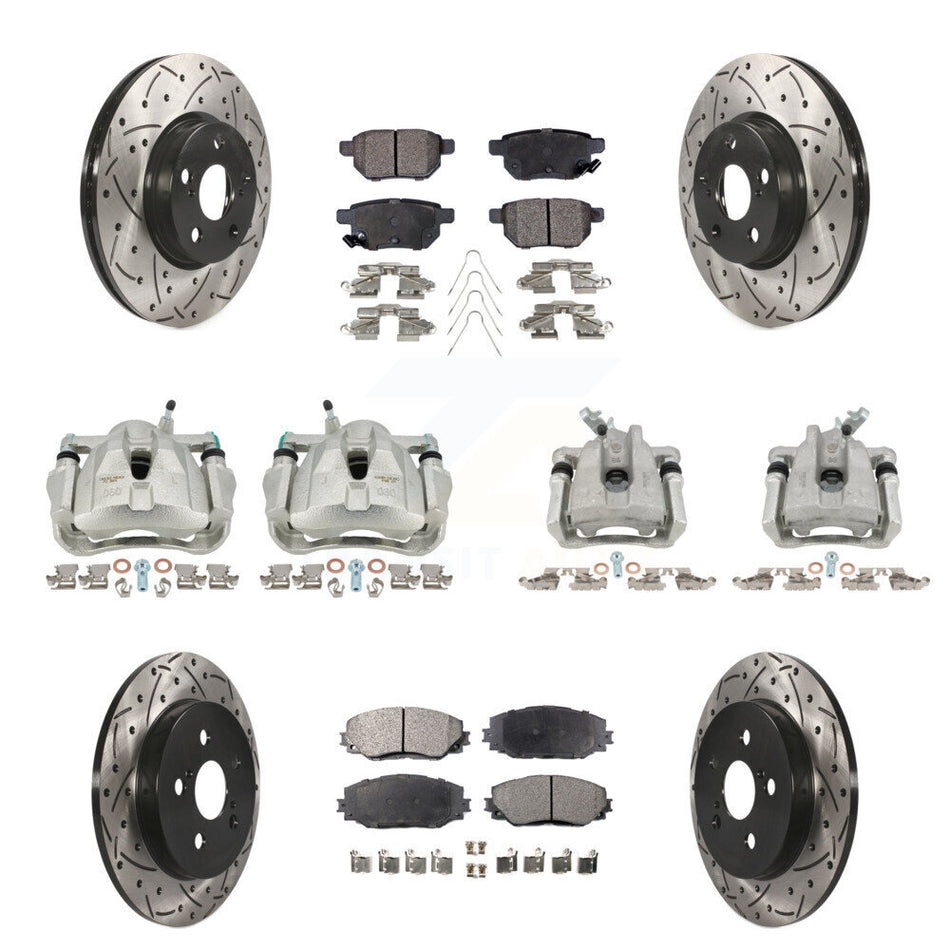 Front Rear Brake Caliper Drill Slot Rotor Ceramic Pad Kit (10Pc) For Toyota Corolla Vibe KCD-100231T
