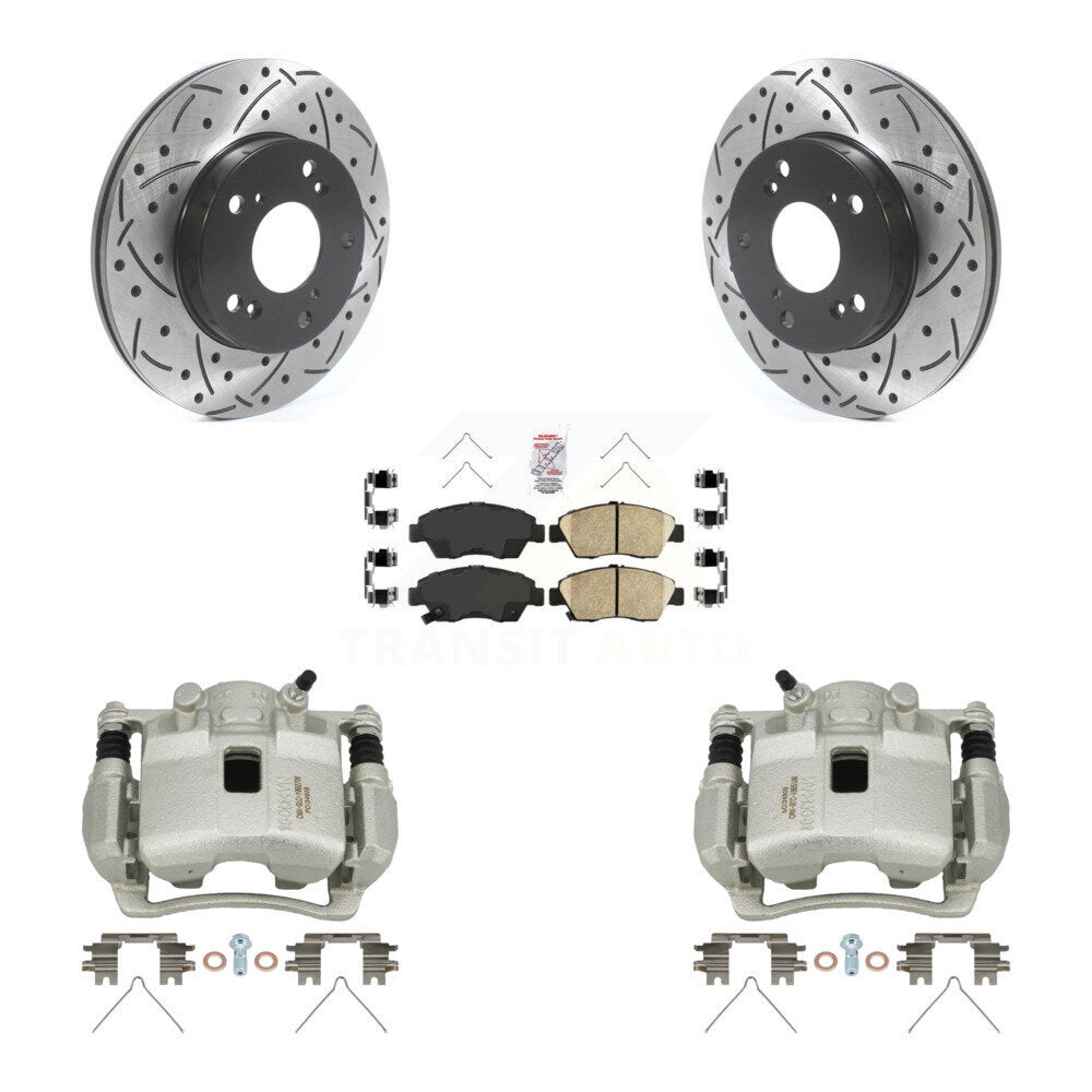 Front Disc Brake Coated Caliper Drilled Slotted Rotors & Ceramic Pad Kit For Honda Civic KCD-100232N