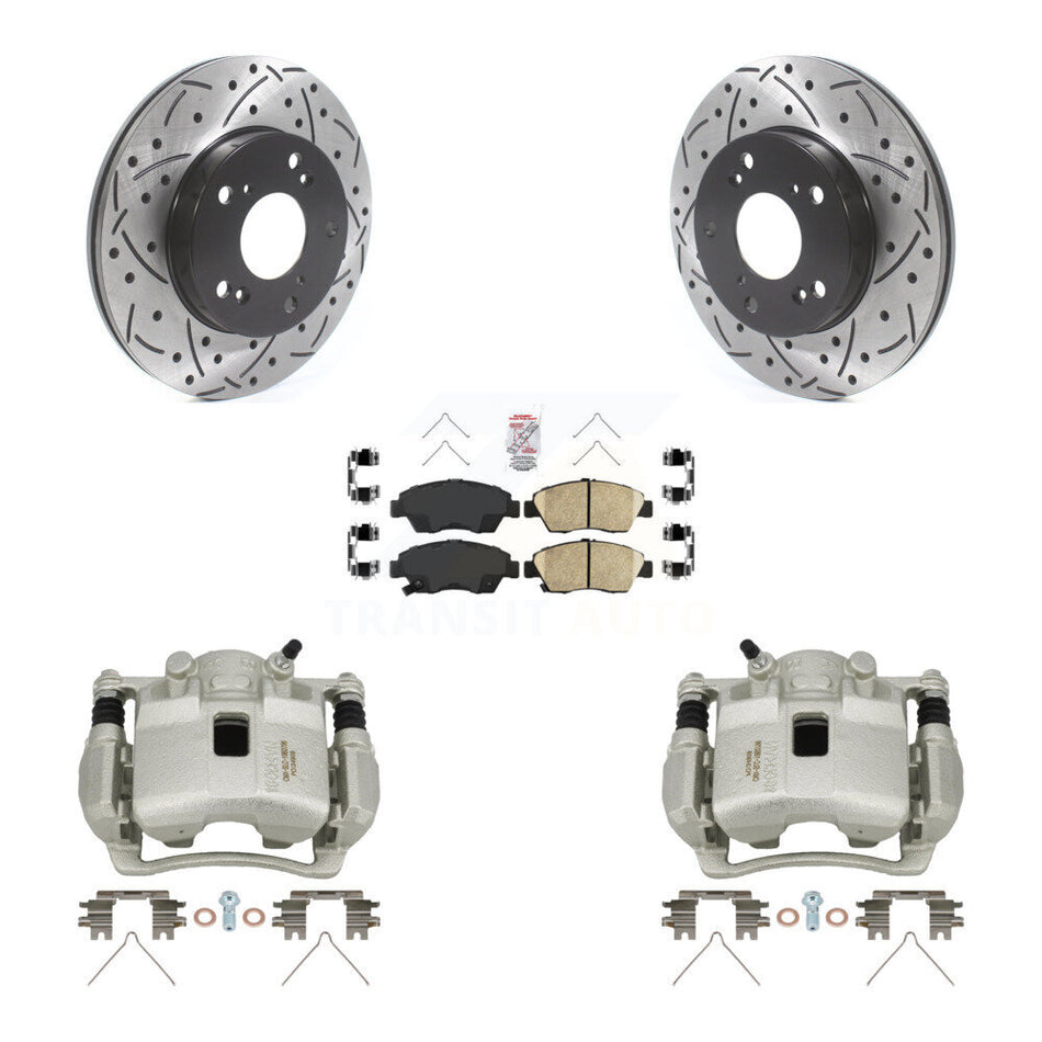 Front Disc Brake Coated Caliper Drilled Slotted Rotors & Ceramic Pad Kit For Honda Civic KCD-100232N