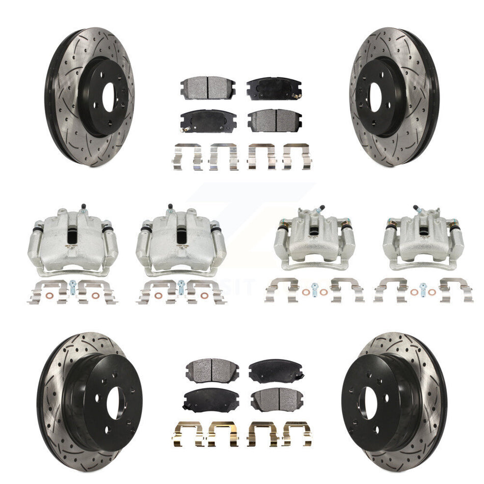 Front Rear Brake Caliper Drill Slot Rotor Semi-Metallic Pad Kit (10Pc) For Chevrolet GMC KCD-100232P