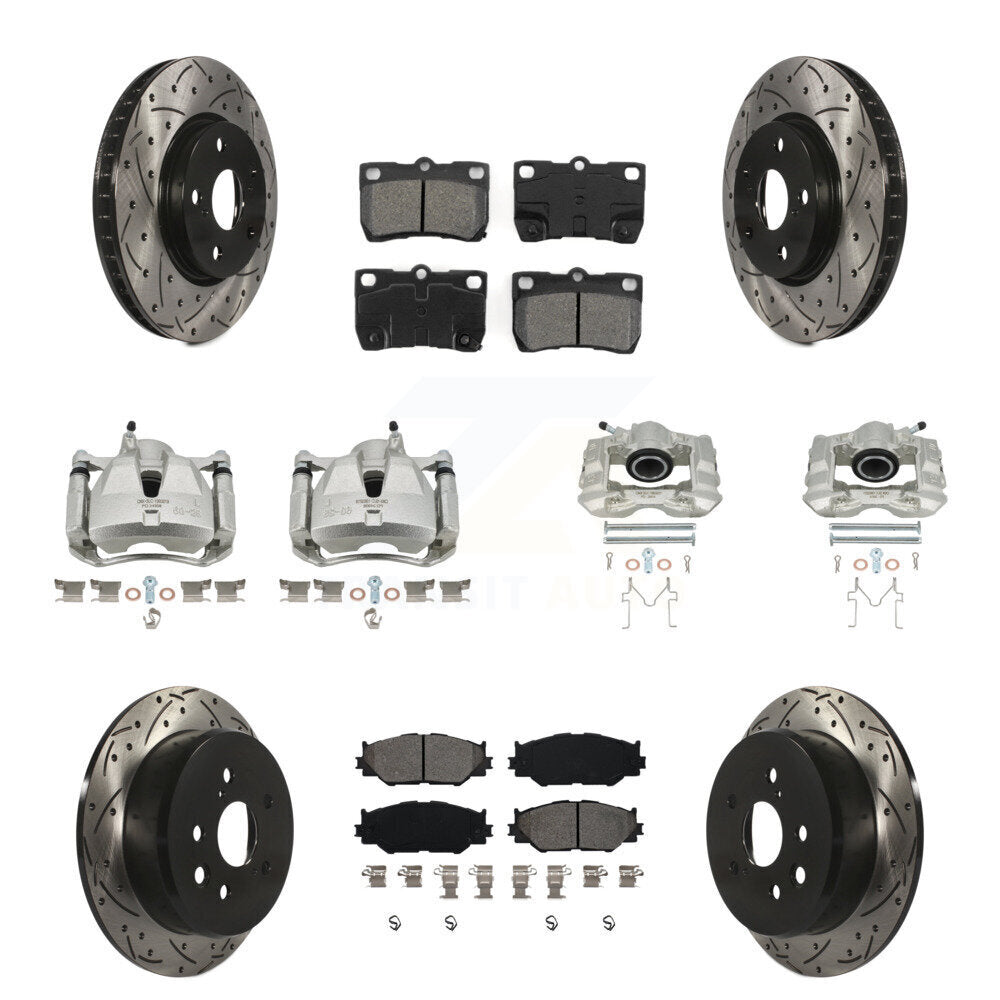 Front Rear Brake Caliper Drilled Slot Rotor Semi-Metallic Pad Kit (10Pc) For Lexus IS250 KCD-100232S