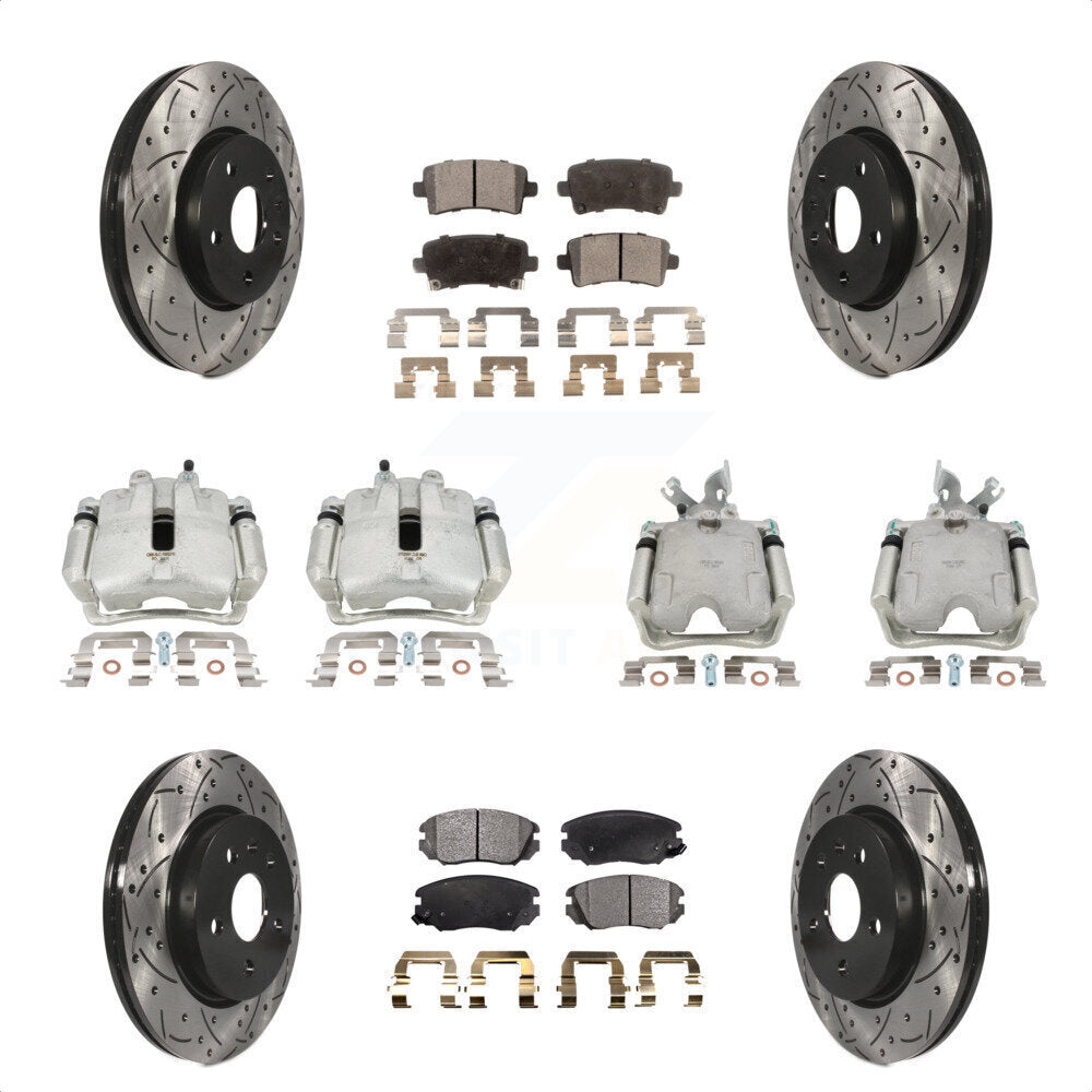 Front Rear Disc Brake Coated Caliper Drilled Slotted Rotors And Semi-Metallic Pads Kit (10Pc) For Buick LaCrosse Allure KCD-100233P by Transit Auto