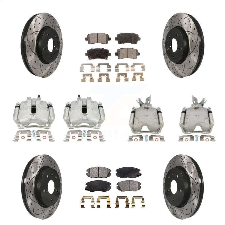 Front Rear Disc Brake Coated Caliper Drilled Slotted Rotors And Semi-Metallic Pads Kit (10Pc) For Chevrolet Impala Malibu KCD-100234P by Transit Auto