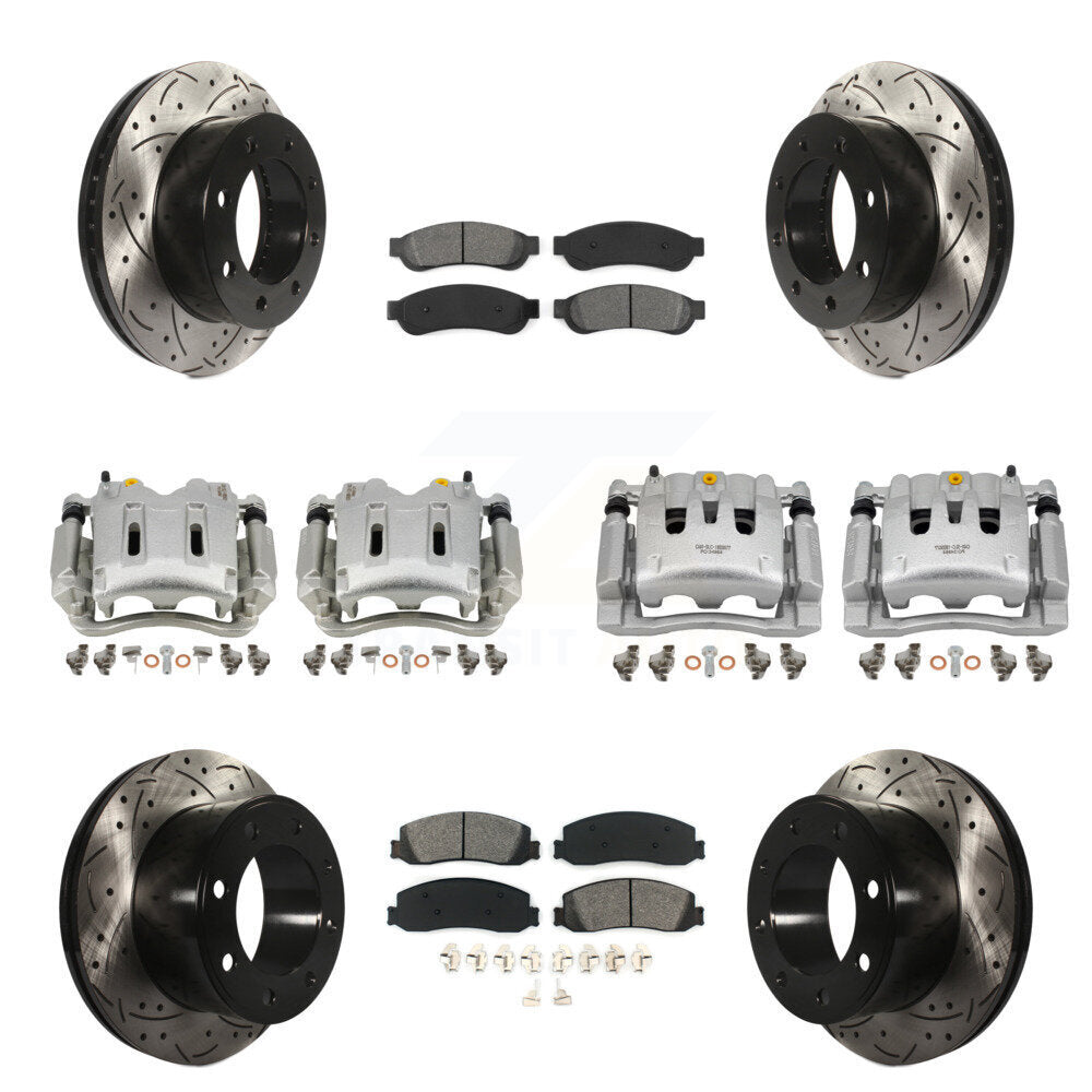 Front Rear Brake Caliper Drill Slotted Rotor Semi-Metallic Pad Kit (10Pc) For Ford F-250 KCD-100234S