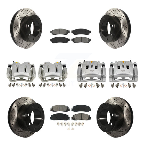 Front Rear Brake Caliper Drill Slotted Rotor Semi-Metallic Pad Kit (10Pc) For Ford F-250 KCD-100234S