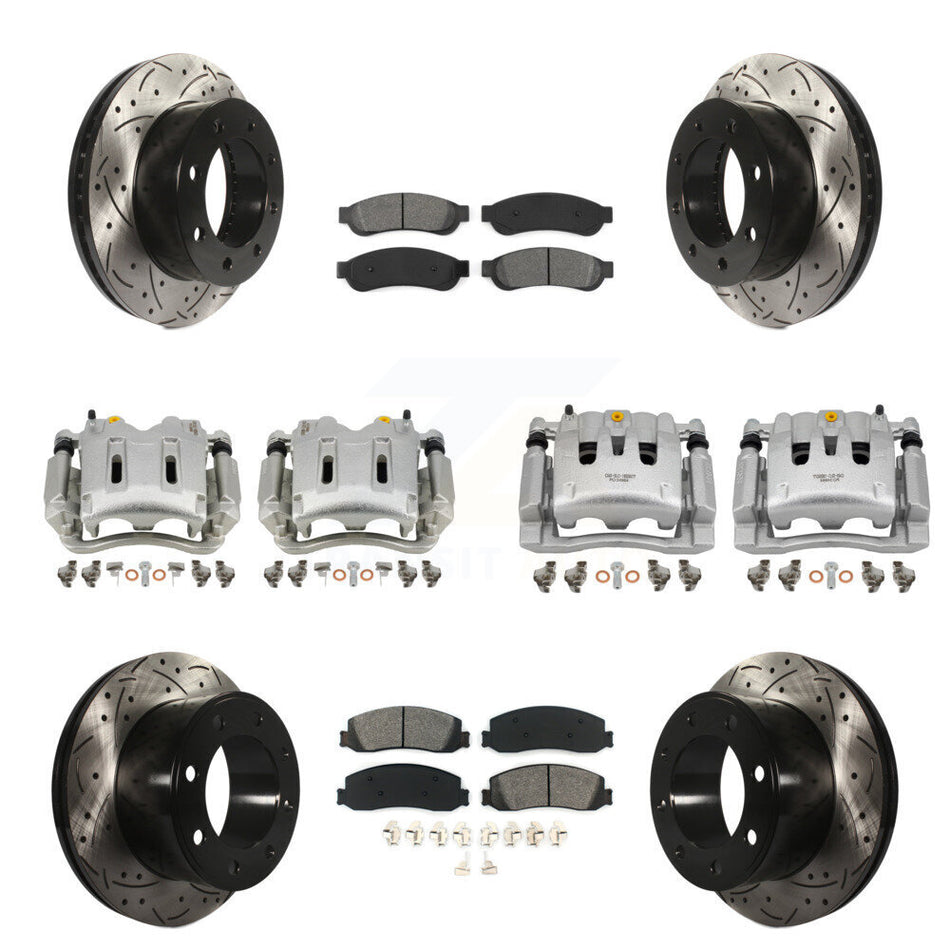 Front Rear Brake Caliper Drill Slotted Rotor Semi-Metallic Pad Kit (10Pc) For Ford F-250 KCD-100234S