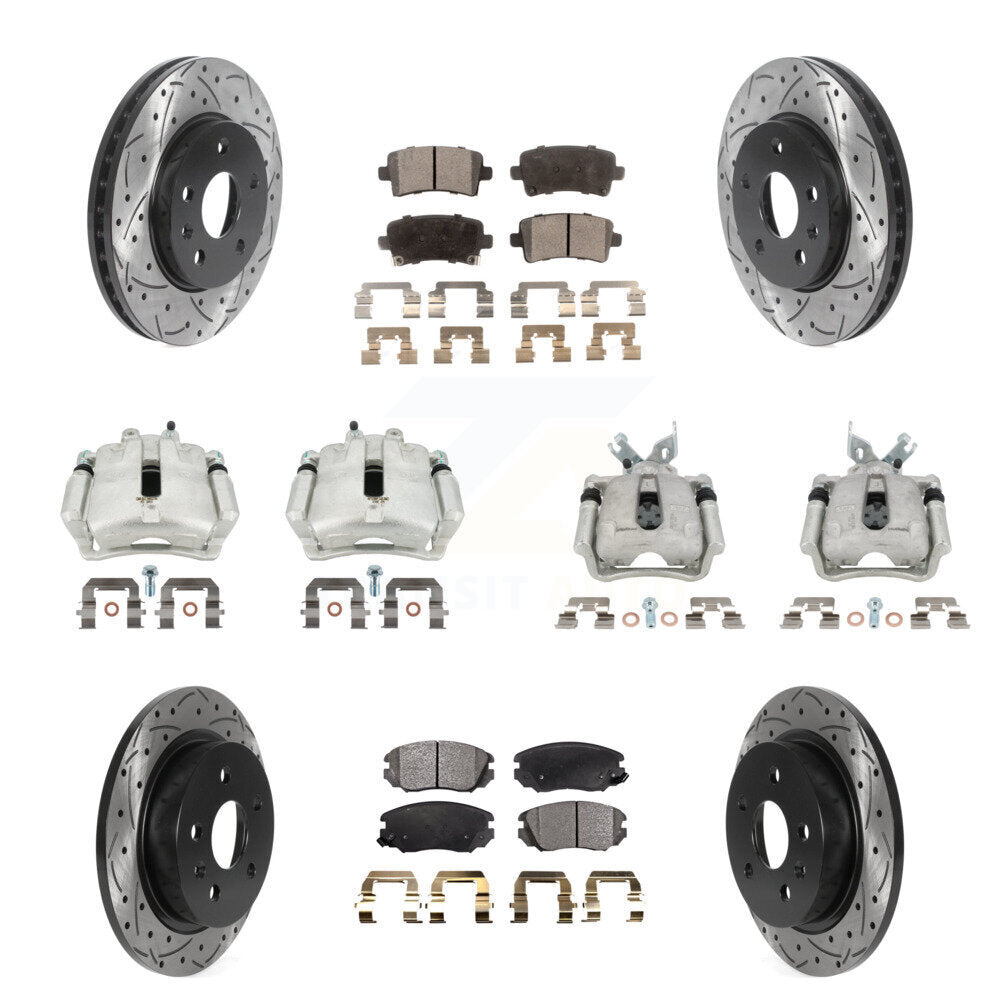Front Rear Disc Brake Coated Caliper Drilled Slot Rotor Semi-Metallic Pad Kit (10Pc) For KCD-100235P