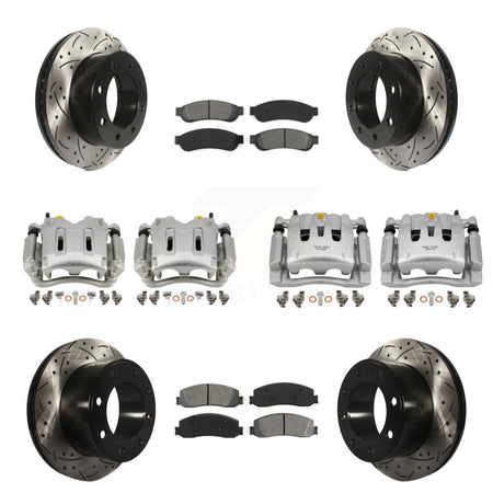 Front Rear Brake Caliper Drill Slotted Rotor Semi-Metallic Pad Kit (10Pc) For Ford F-350 KCD-100235S
