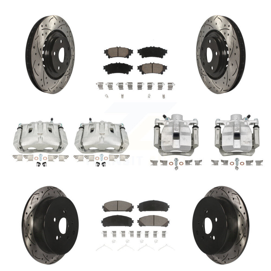 Front Rear Brake Caliper Drill Slot Rotor Ceramic Pad Kit (10Pc) For Toyota Sienna Lexus KCD-100236C