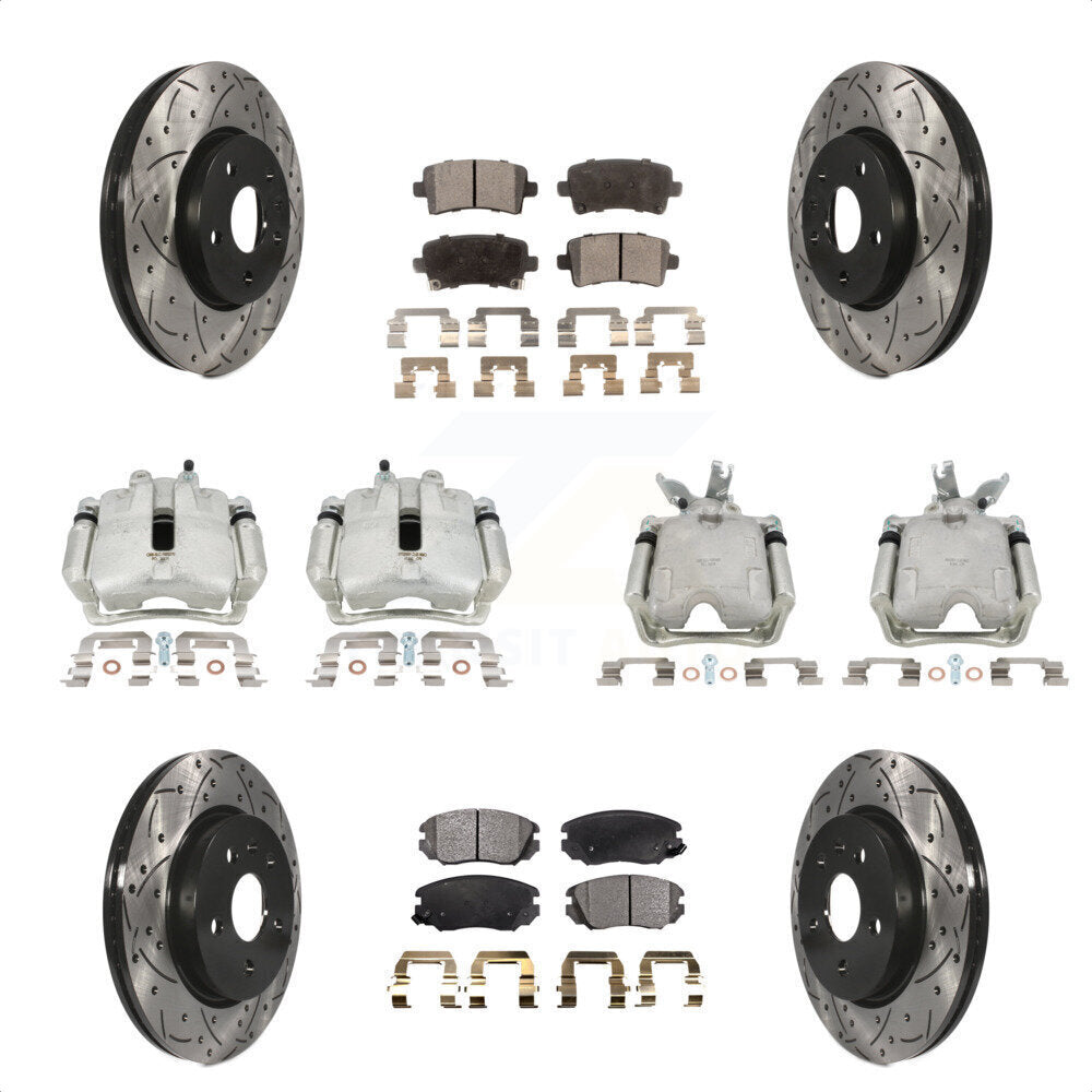 Front Rear Disc Brake Coated Caliper Drilled Slotted Rotors And Semi-Metallic Pads Kit (10Pc) For 2014-2015 Chevrolet Malibu 2.0L with Turbocharged With 17" Factory Wheels KCD-100236P by Transit Auto