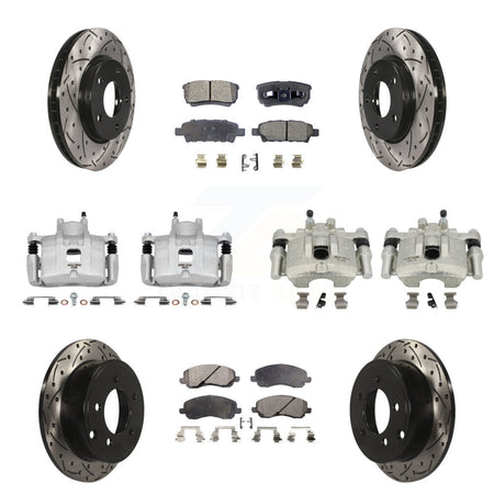 Front Rear Brake Caliper Drilled Slot Rotor Ceramic Pad Kit (10Pc) For Mitsubishi Lancer KCD-100236T