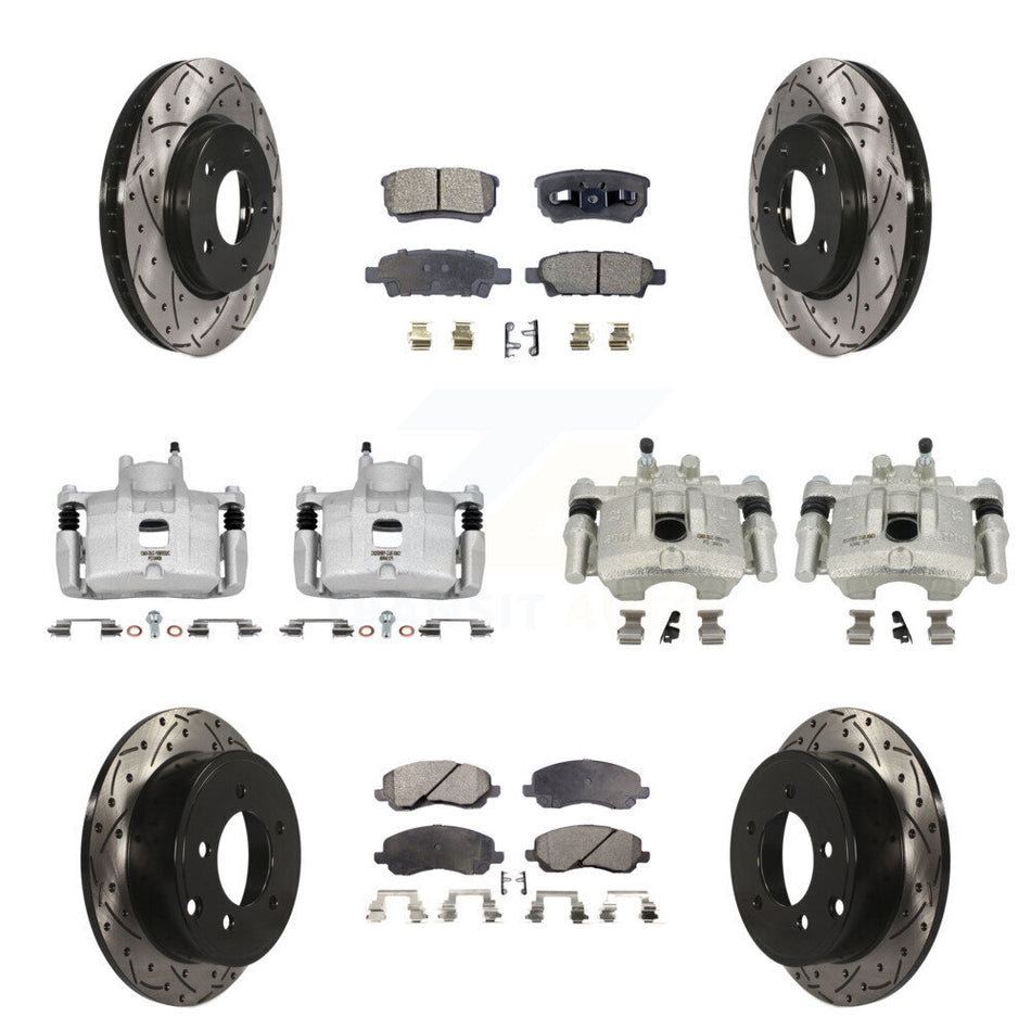 Front Rear Brake Caliper Drilled Slot Rotor Ceramic Pad Kit (10Pc) For Mitsubishi Lancer KCD-100236T