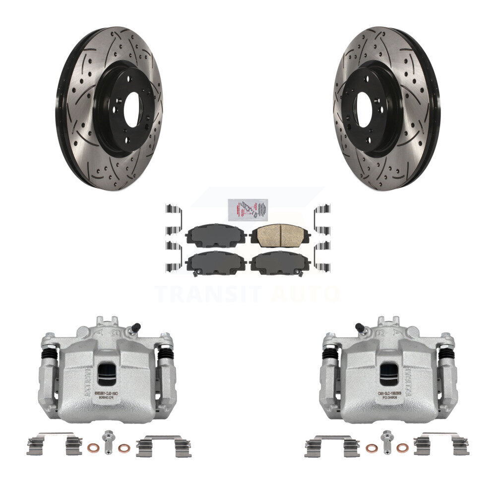 Front Brake Caliper Drill Slot Rotors Ceramic Pad Kit For 06-11 Honda Civic Si with 2.0L KCD-100237N