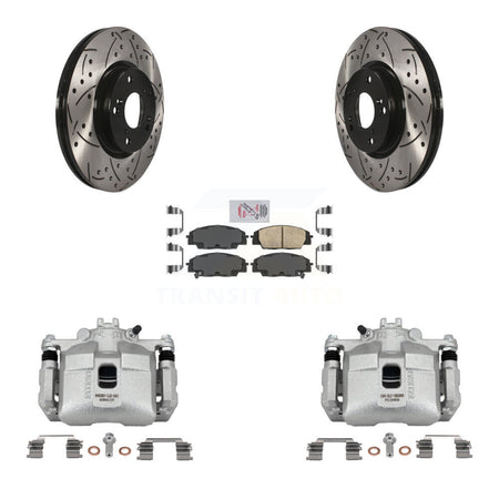 Front Brake Caliper Drill Slot Rotors Ceramic Pad Kit For 06-11 Honda Civic Si with 2.0L KCD-100237N
