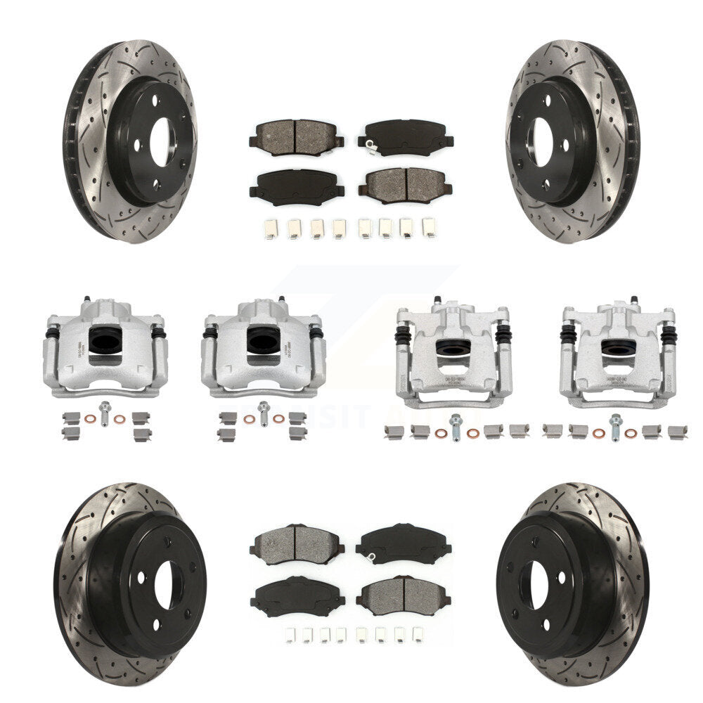 Front Rear Brake Caliper Drill Slot Rotor Semi-Metallic Pad Kit (10Pc) For Jeep Wrangler KCD-100237S