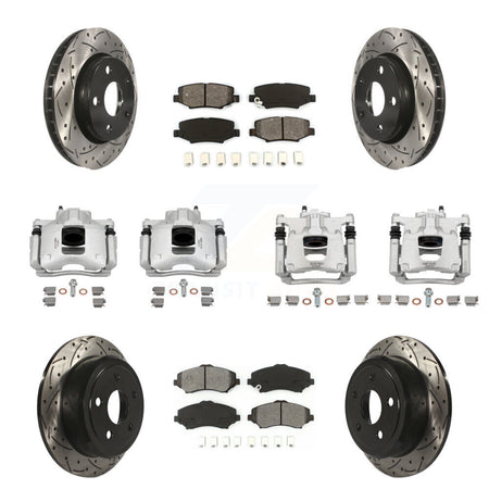 Front Rear Brake Caliper Drill Slot Rotor Semi-Metallic Pad Kit (10Pc) For Jeep Wrangler KCD-100237S