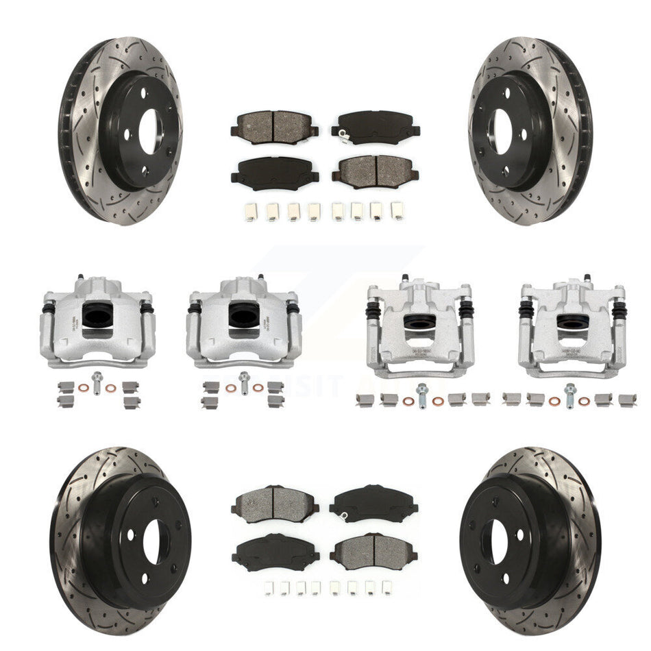 Front Rear Brake Caliper Drill Slot Rotor Semi-Metallic Pad Kit (10Pc) For Jeep Wrangler KCD-100237S
