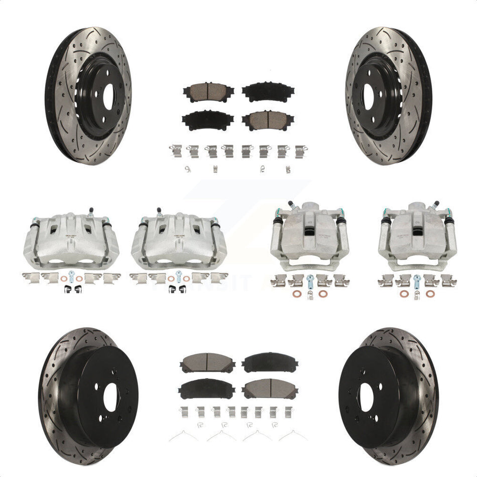 Front Rear Disc Brake Coated Caliper Drilled Slotted Rotors And Ceramic Pads Kit (10Pc) For Toyota Highlander Sienna Lexus RX350 KCD-100238C by Transit Auto