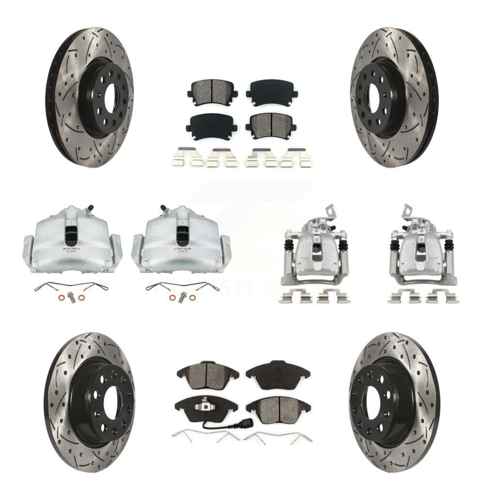 Front Rear Brake Caliper Drill Slot Rotor Semi-Metallic Pad Kit (10Pc) For Volkswagen CC KCD-100238S