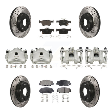 Front Rear Brake Coated Caliper Drill Slot Rotors Ceramic Pad Kit (10Pc) For Honda Civic KCD-100239T