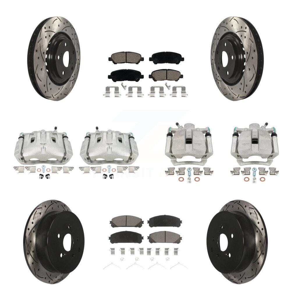 Front Rear Brake Caliper Drilled Slot Rotor Ceramic Pad Kit (10Pc) For Toyota Highlander KCD-100240C