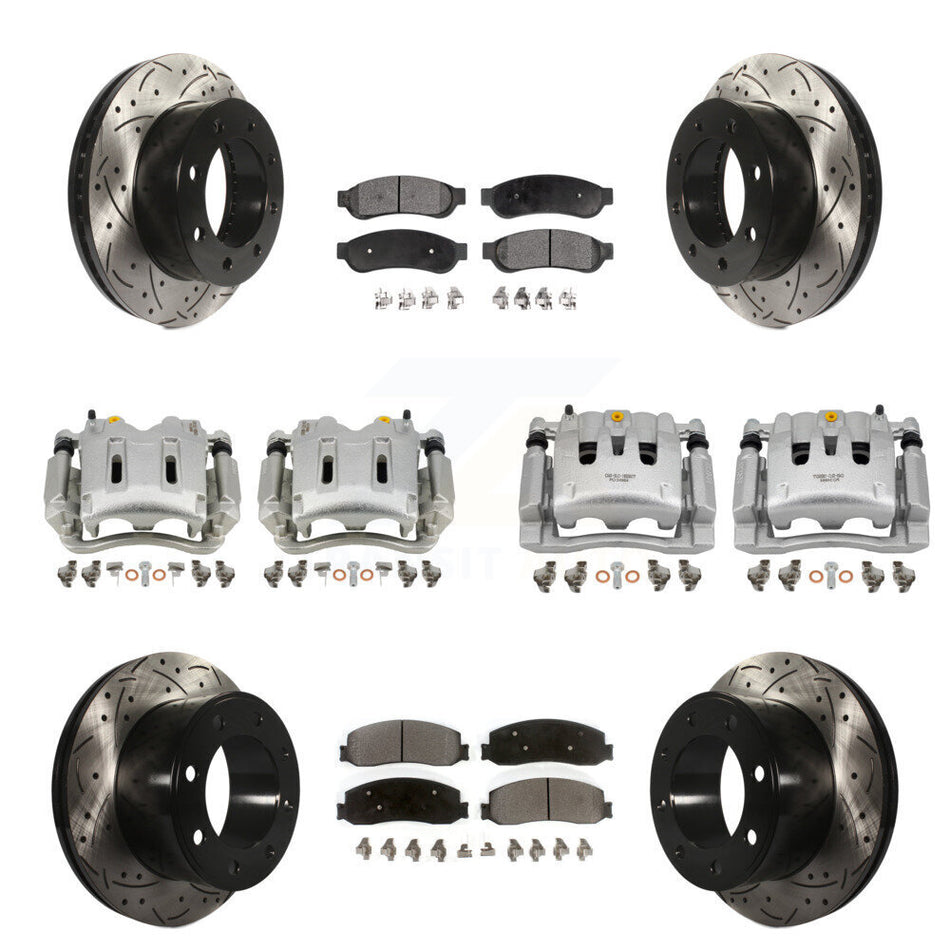 Front Rear Brake Caliper Drill Slotted Rotor Semi-Metallic Pad Kit (10Pc) For Ford F-250 KCD-100240P