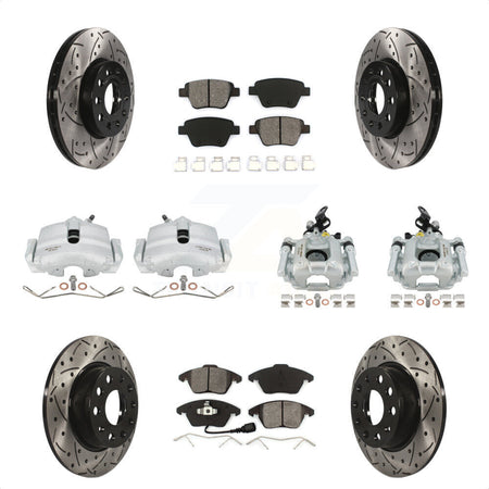 Front Rear Disc Brake Coated Caliper Drill Slotted Rotors Semi-Metallic Pad Kit (10Pc) For 2012 Volkswagen Beetle 2.5L with Naturally Aspirated With 288mm Diameter Rotor KCD-100240S by Transit Auto