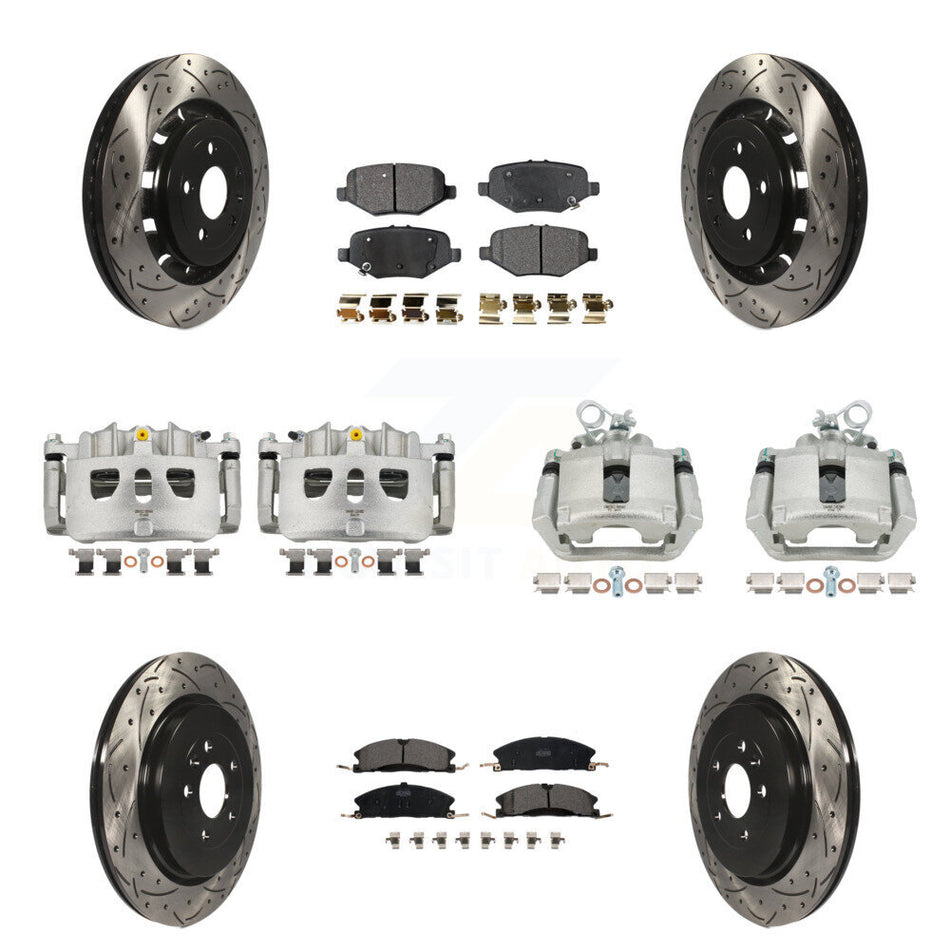 Front Rear Brake Caliper Drill Slot Rotors Ceramic Pad Kit (10Pc) For Ford Explorer Flex KCD-100240T