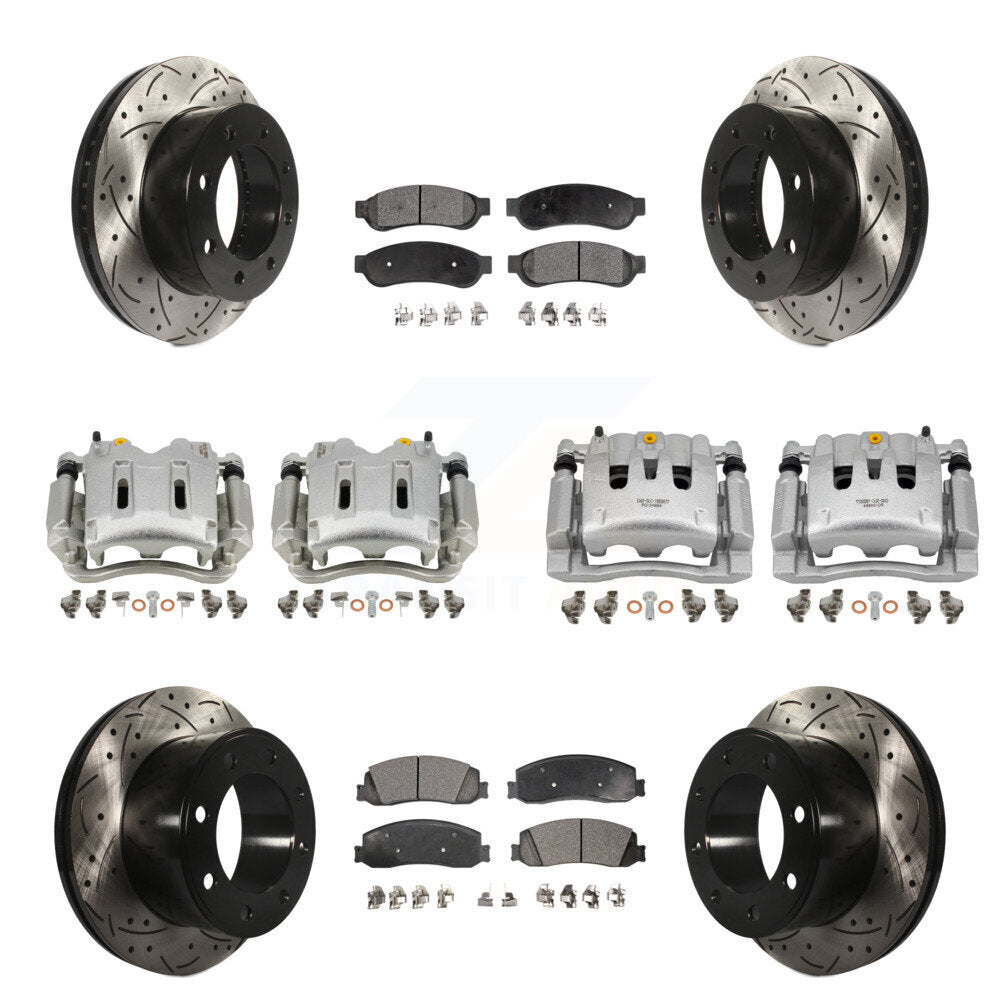 Front Rear Brake Caliper Drill Slotted Rotor Semi-Metallic Pad Kit (10Pc) For Ford F-350 KCD-100241P