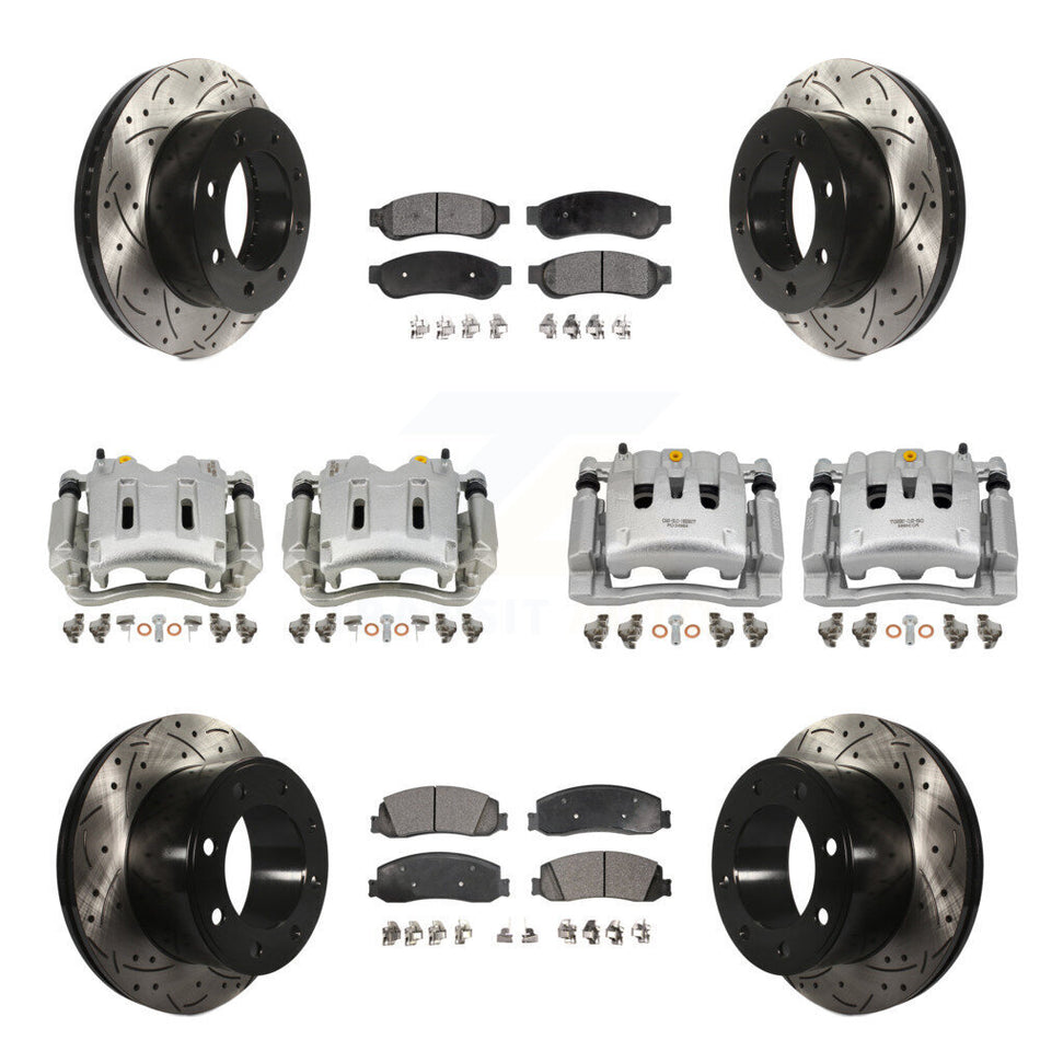Front Rear Brake Caliper Drill Slotted Rotor Semi-Metallic Pad Kit (10Pc) For Ford F-350 KCD-100241P