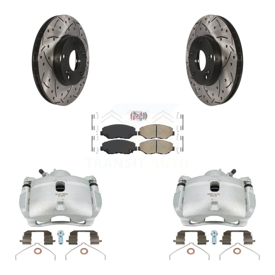 Front Disc Brake Coated Caliper Drilled Slotted Rotors And Ceramic Pads Kit For 2003-2011 Honda Element KCD-100242N by Transit Auto