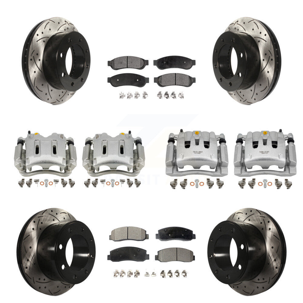 Front Rear Disc Brake Coated Caliper Drilled Slot Rotor Semi-Metallic Pad Kit (10Pc) For KCD-100242P