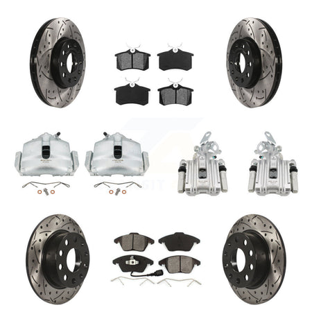 Front Rear Disc Brake Coated Caliper Drilled Slot Rotor Semi-Metallic Pad Kit (10Pc) For KCD-100242S