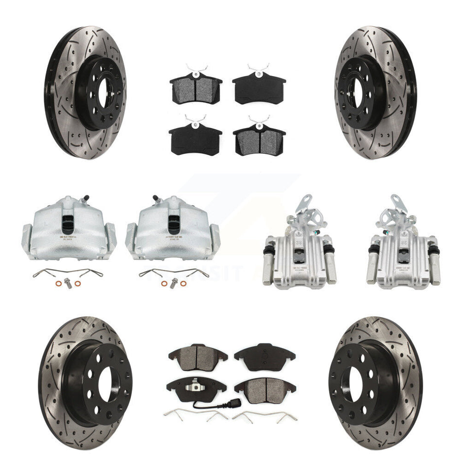 Front Rear Disc Brake Coated Caliper Drilled Slot Rotor Semi-Metallic Pad Kit (10Pc) For KCD-100242S