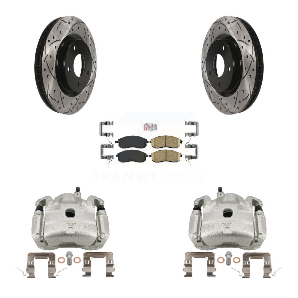 Front Brake Caliper Drill Slotted Rotor Ceramic Pad Kit For Nissan Sentra SE-R with 2.5L KCD-100244N