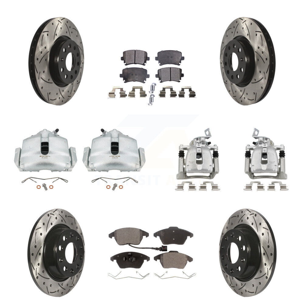 Front Rear Brake Caliper Drill Slot Rotor Semi-Metallic Pad Kit (10Pc) For Volkswagen CC KCD-100244P