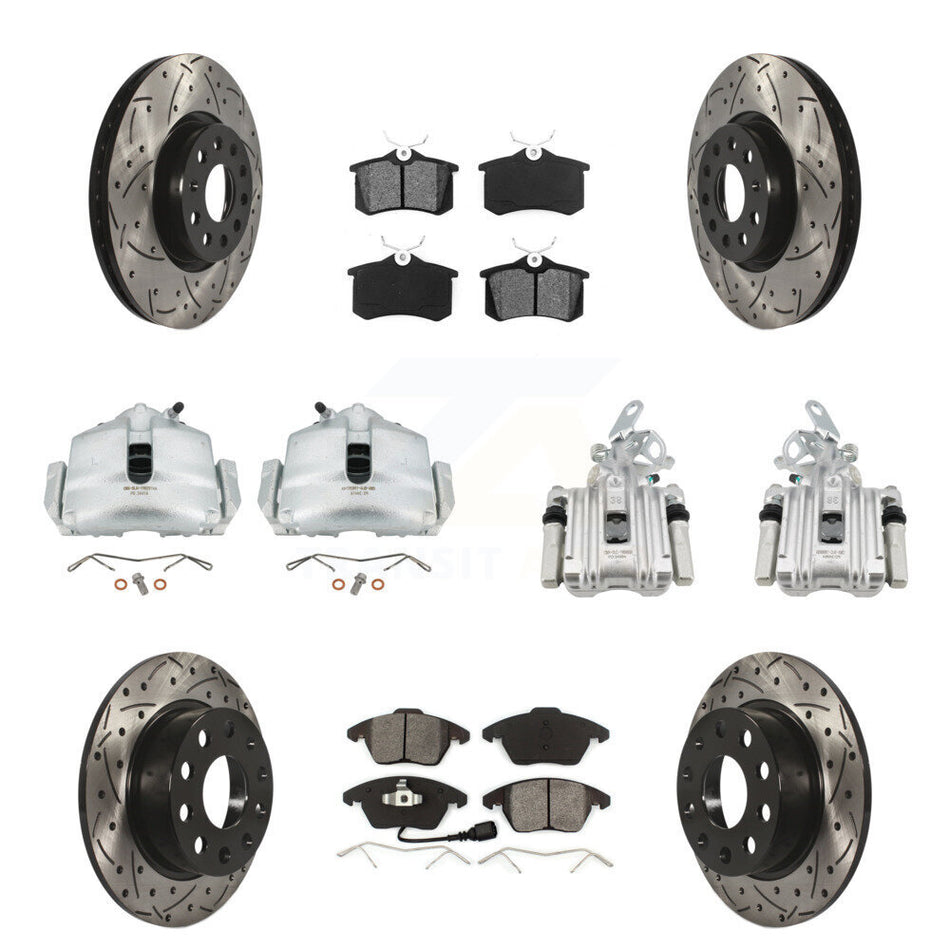 Front Rear Disc Brake Coated Caliper Drilled Slot Rotor Semi-Metallic Pad Kit (10Pc) For KCD-100244S