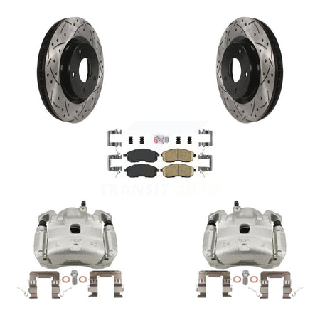 Front Brake Caliper Drill Slotted Rotor Ceramic Pad Kit For Nissan Sentra SE-R with 2.5L KCD-100245N