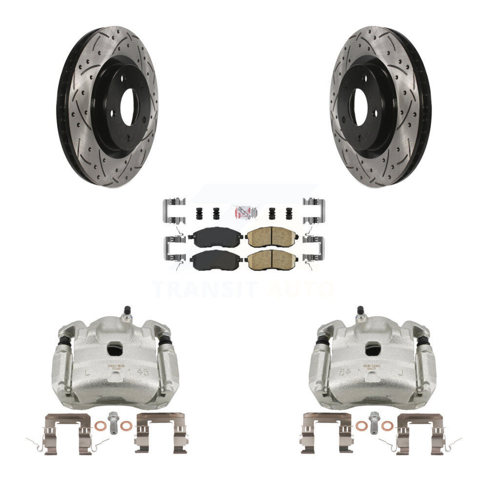 Front Brake Caliper Drill Slotted Rotor Ceramic Pad Kit For Nissan Sentra SE-R with 2.5L KCD-100245N