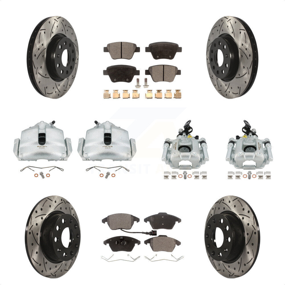 Front Rear Disc Brake Coated Caliper Drilled Slotted Rotors And Semi-Metallic Pads Kit (10Pc) For Volkswagen Beetle GTI KCD-100245P by Transit Auto