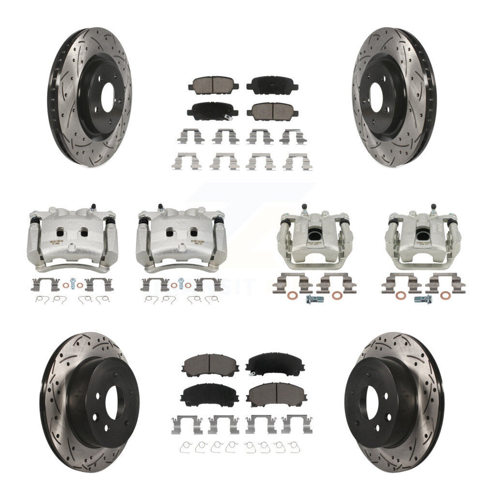 Front Rear Brake Coated Caliper Drill Slot Rotor Ceramic Pad Kit (10Pc) For Nissan Rogue KCD-100247C