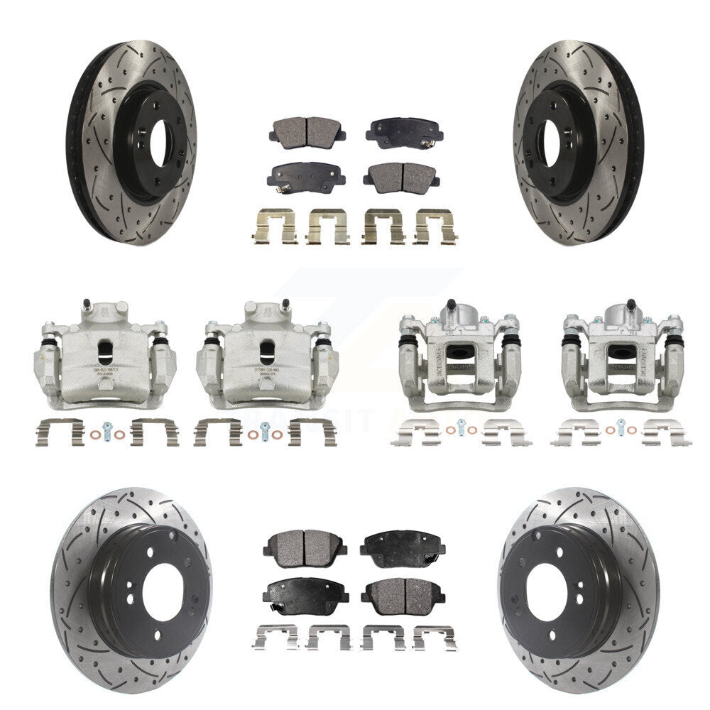 Front Rear Brake Caliper Drill Slot Rotor Ceramic Pad Kit (10Pc) For Hyundai Sonata 2.0L KCD-100247T