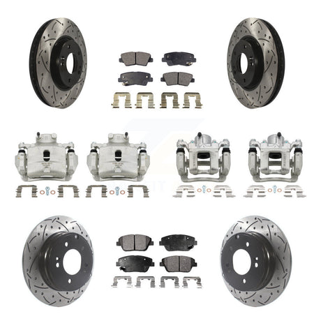 Front Rear Brake Caliper Drill Slot Rotor Ceramic Pad Kit (10Pc) For Hyundai Sonata 2.0L KCD-100247T