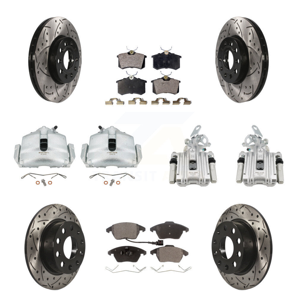 Front Rear Disc Brake Coated Caliper Drilled Slot Rotor Semi-Metallic Pad Kit (10Pc) For KCD-100248P